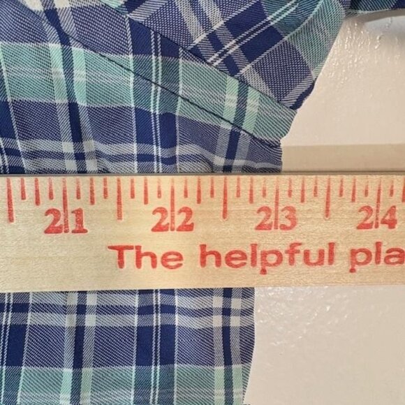 UNTUCKit Shirt Mens Large Navy Green Plaid Henderson SS Stretch Button Up 41533 - Picture 6 of 7